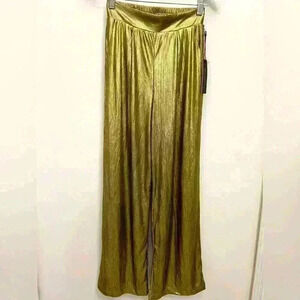 Rachel Zoe Gold Metallic Women Elastic Waist Stretch Wide Leg Pants Size XS NWT